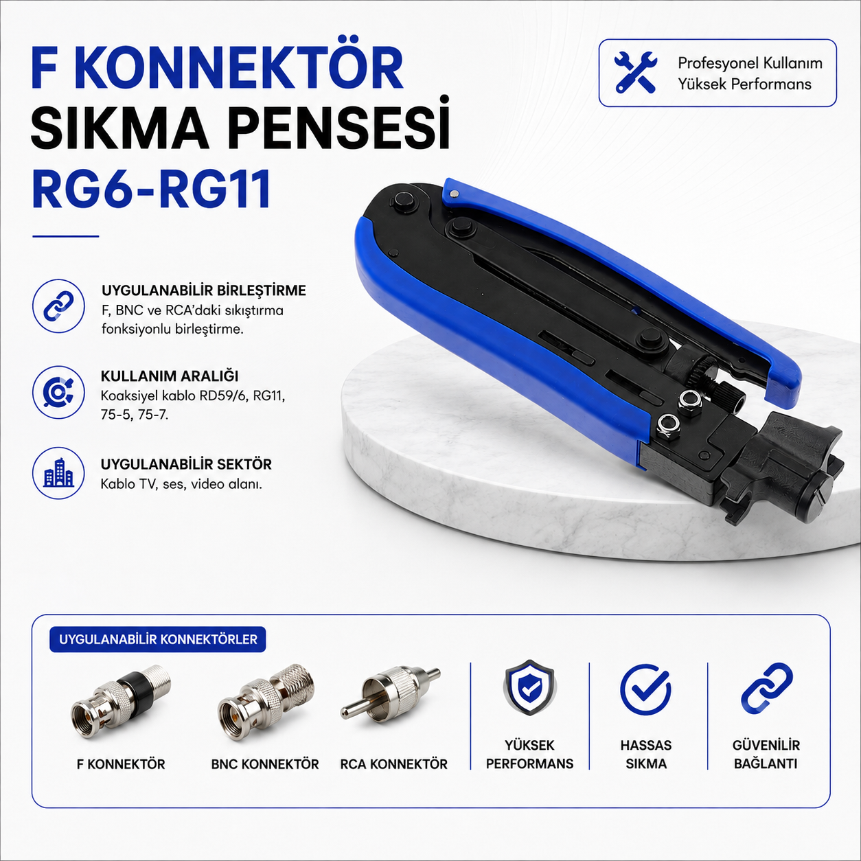 F Konnektör Sıkma Pensesi RG6-RG11