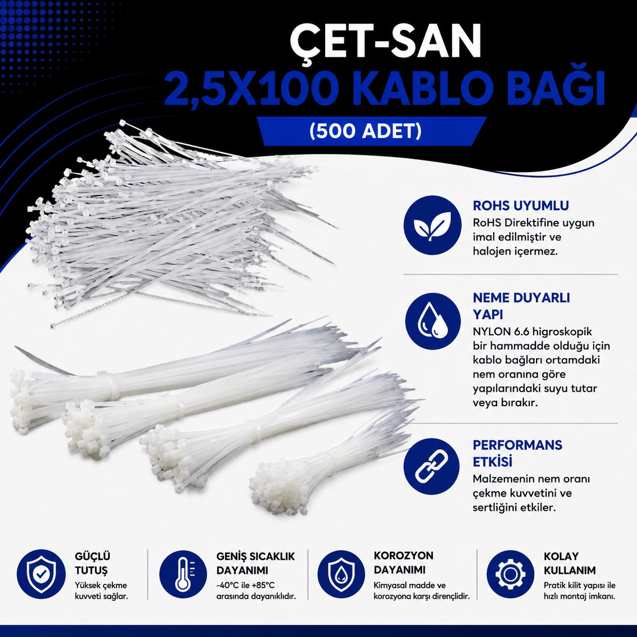ÇET-SAN 2,5X100 Kablo Bağı (500ad)