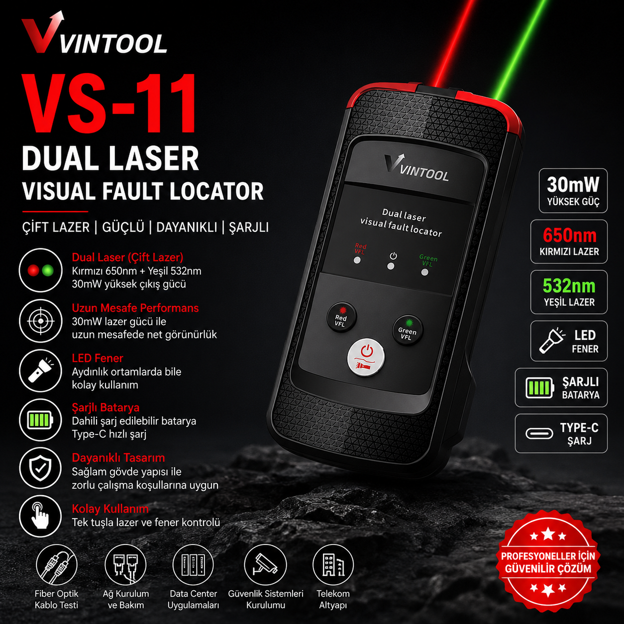 Vintool VS-11 30Mw Kırmızı ve Yeşil Işık Görsel Işık Kaynagı