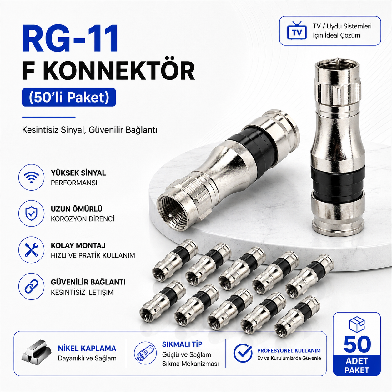RG-11 F Konnektör (50'li Paket)