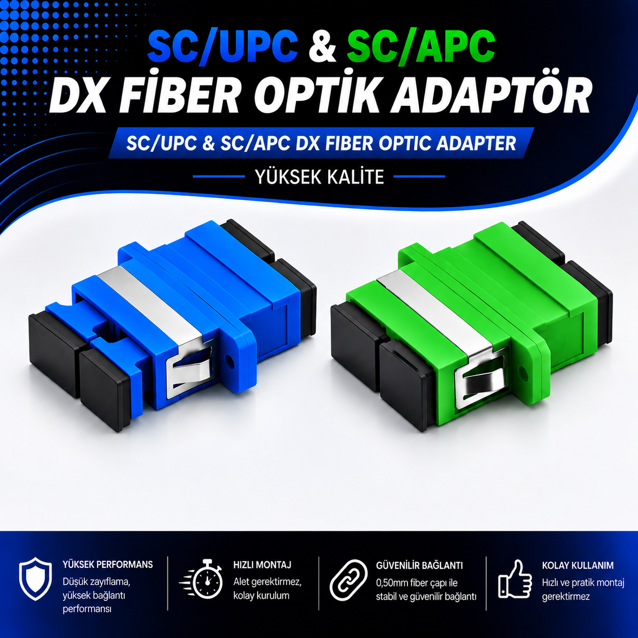 SC/APC - SC/UPC DX SM Fiber Optik Adaptör