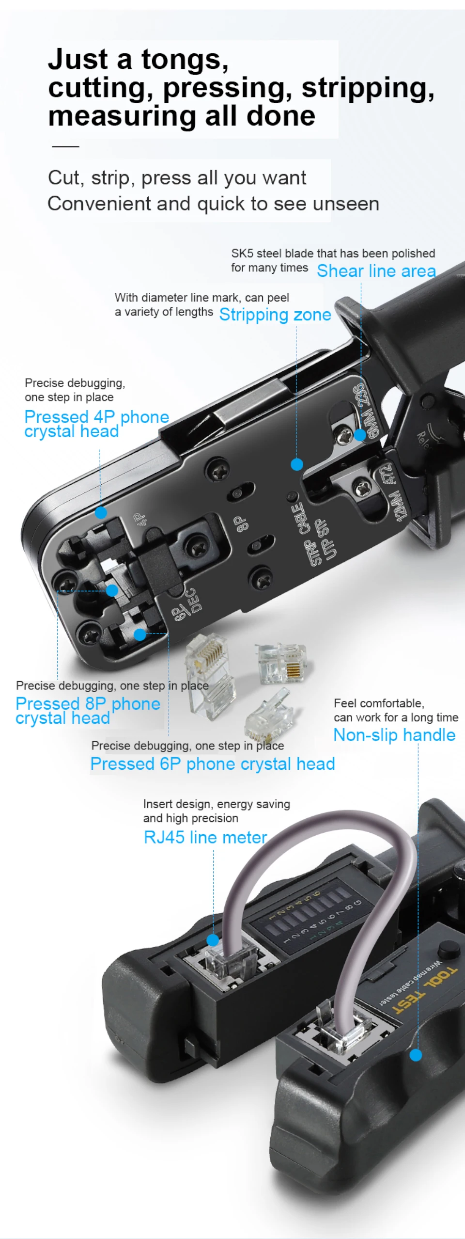 RJ45 RJ12 RJ11 KABLO TEST CİHAZI VE SIKMA PENSESİ