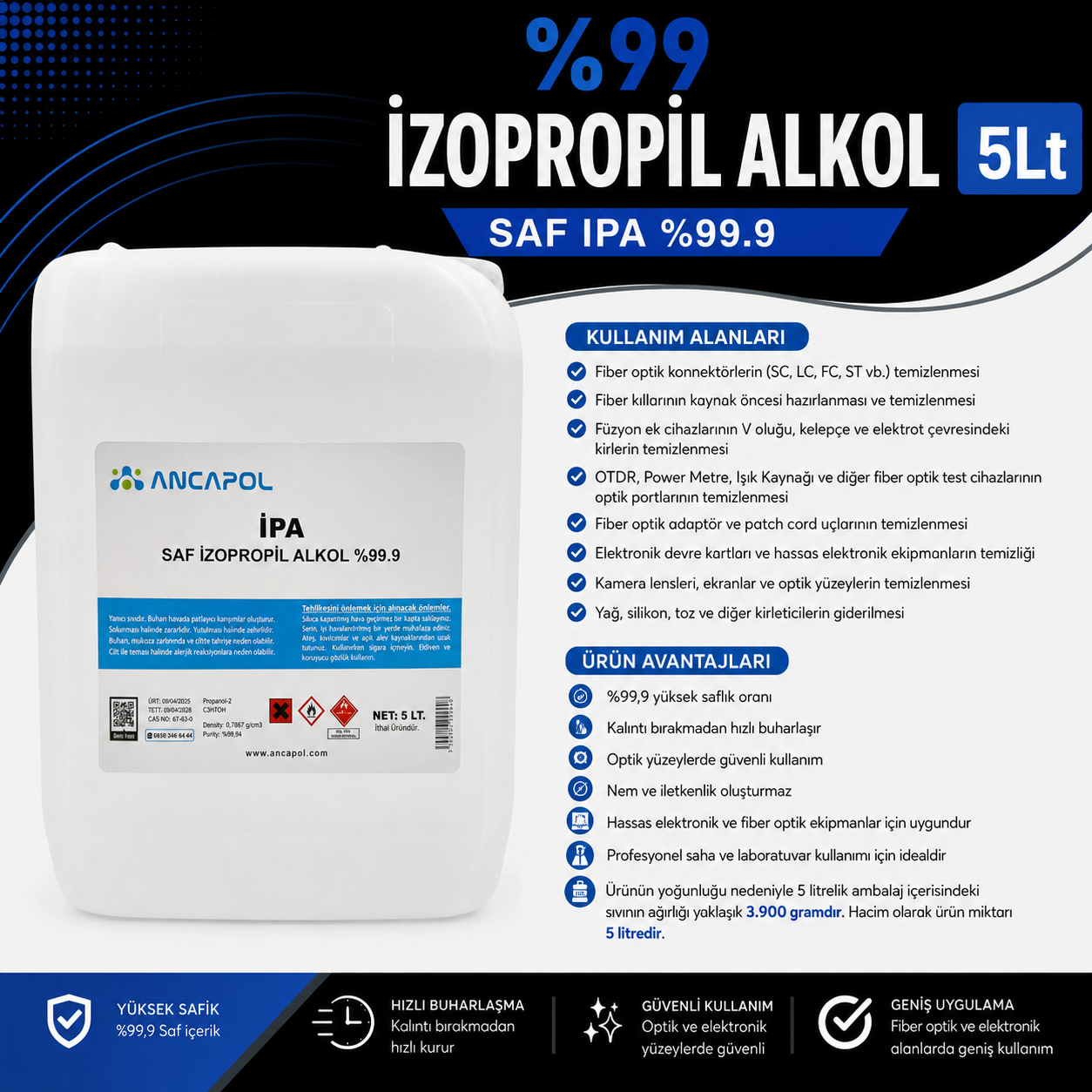 %99 İzopropil Alkol 5Lt